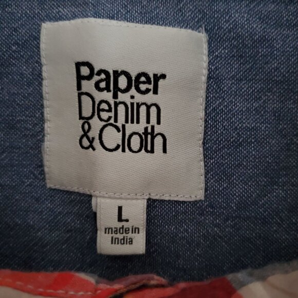 Paper Denim & Cloth Men's Red Plaid Snap Button Long Sleeve Shirt Size Large - Picture 7 of 12